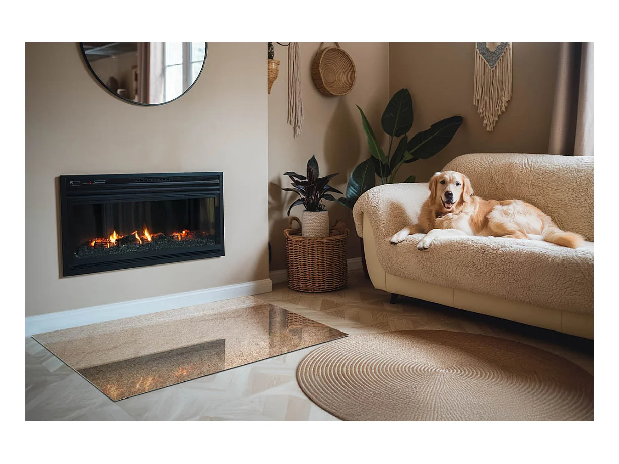 Glasplatte zum Schutz vor Funkenflug, Kaminauflage - Rechteck - 120x80 - Natursteinstruktur