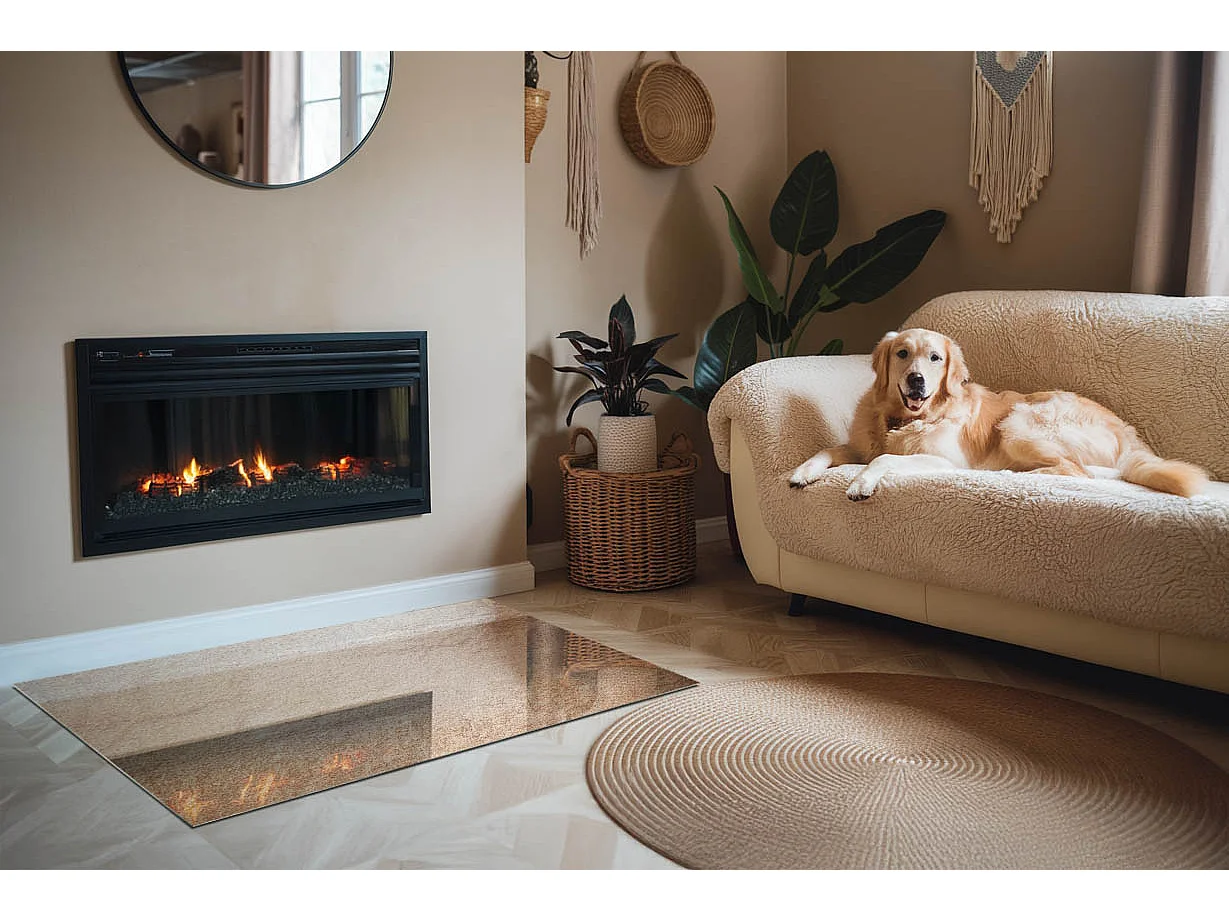 Glasplatte zum Schutz vor Funkenflug, Kaminauflage - Rechteck - 120x80 - Natursteinstruktur