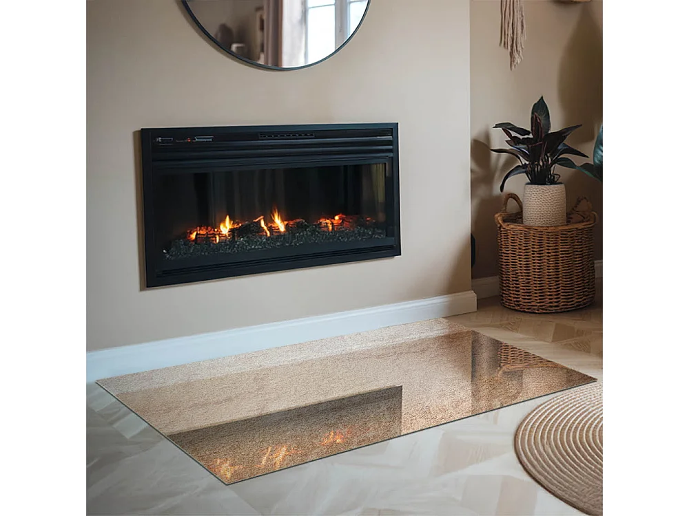 Glasplatte zum Schutz vor Funkenflug, Kaminauflage - Rechteck - 120x80 - Natursteinstruktur