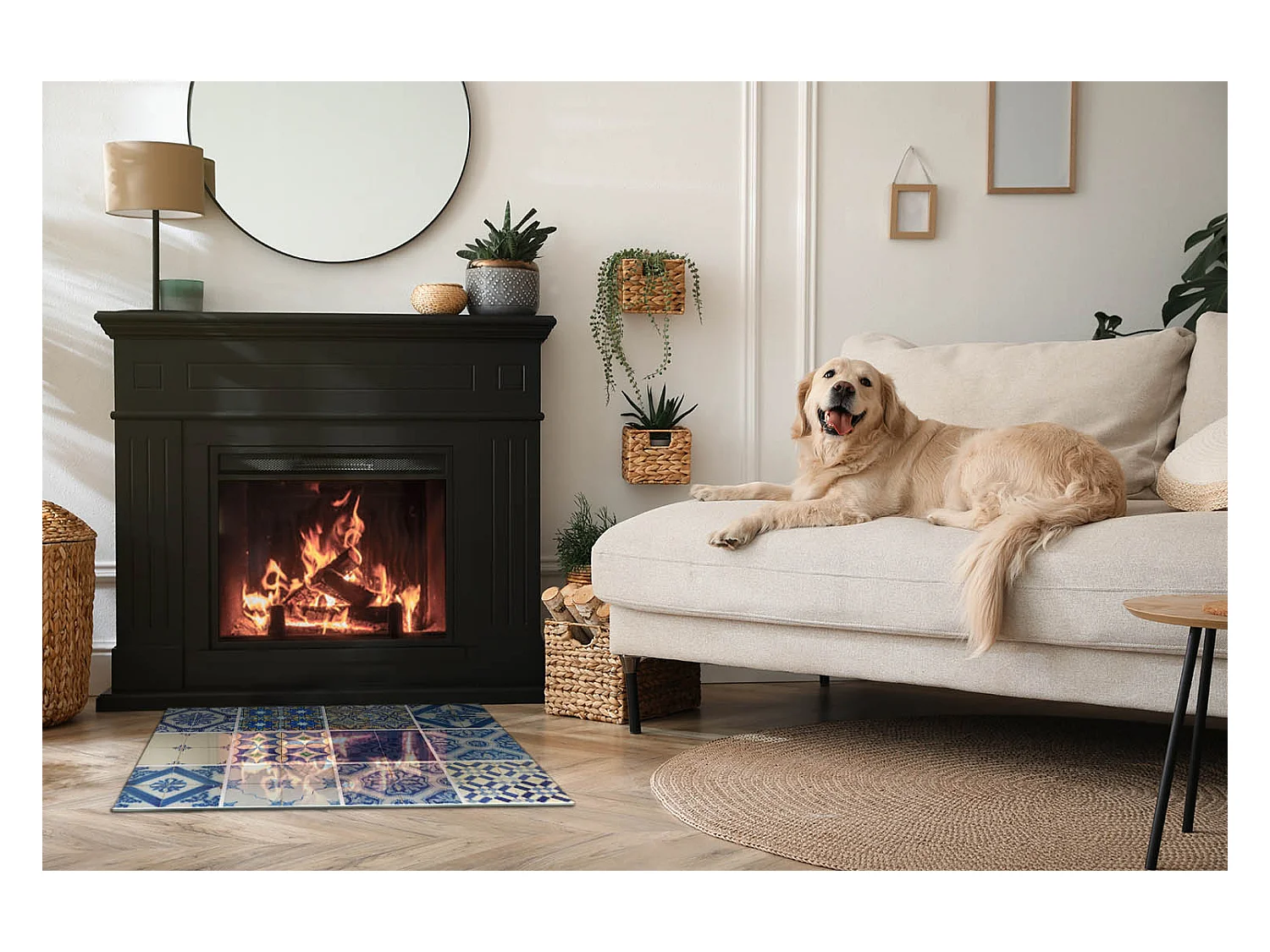 Plaque de sol en verre pour poêle - Rectangle - 80x60 - Des vagues de lignes délicates