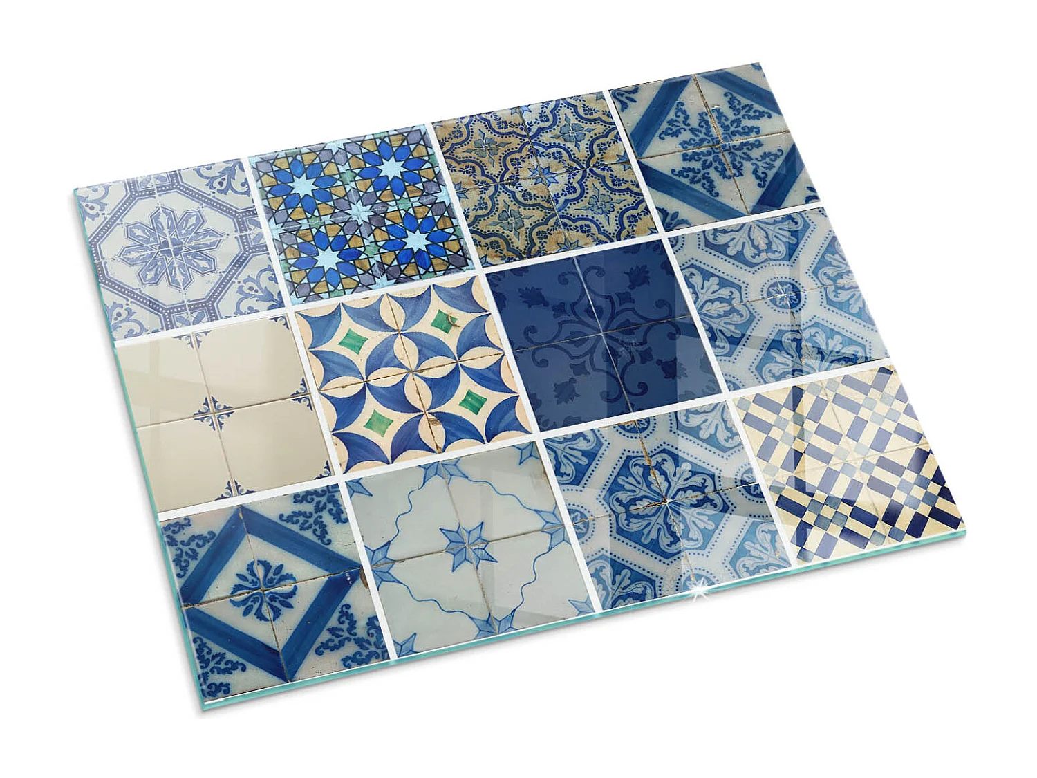 Glasplatte zum Schutz vor Funkenflug, Kaminauflage - Rechteck - 80x60 - Wellen aus zarten Linien