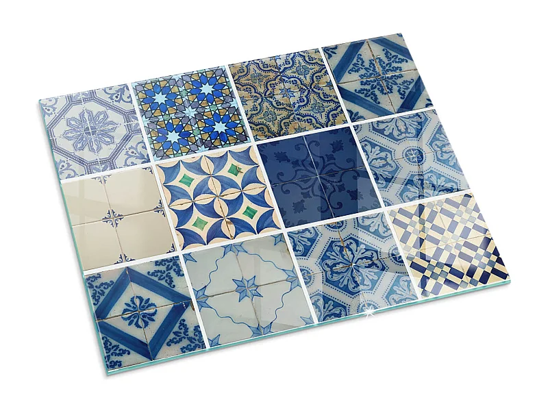 Glasplatte zum Schutz vor Funkenflug, Kaminauflage - Rechteck - 80x60 - Wellen aus zarten Linien