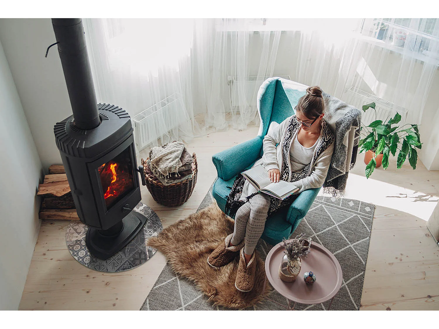 Plaque de sol en verre pour poêle - Roue - 50x50 - Modèle de mosaïque décorative