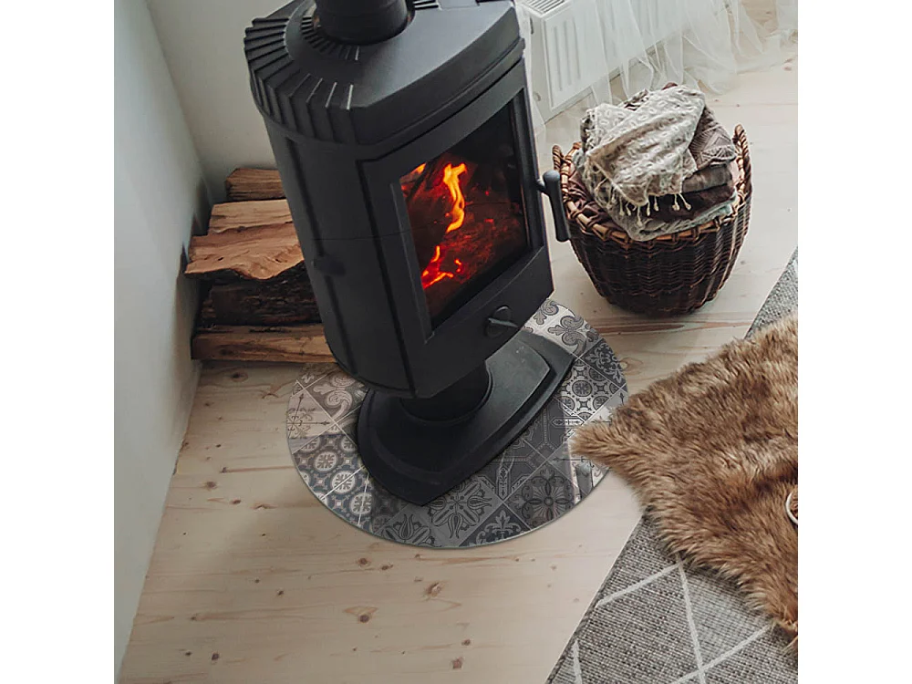 Plaque de sol en verre pour poêle - Roue - 50x50 - Modèle de mosaïque décorative