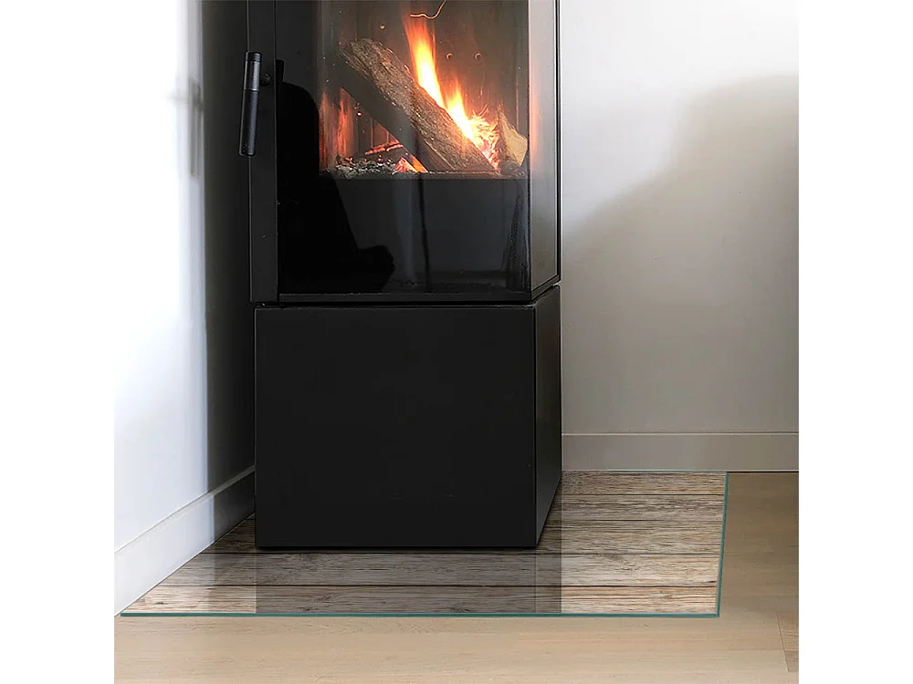 Glasplatte zum Schutz vor Funkenflug, Kaminauflage - Quadrat - 60x60 - Textur von Holzbrettern