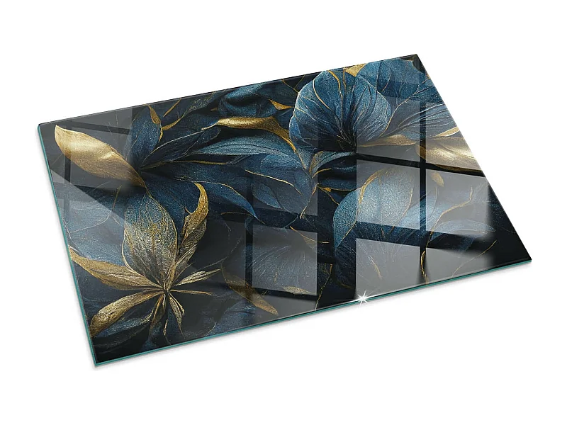 Plaque de sol en verre pour poêle - Rectangle - 100x70 - Feuilles élégantes en texture