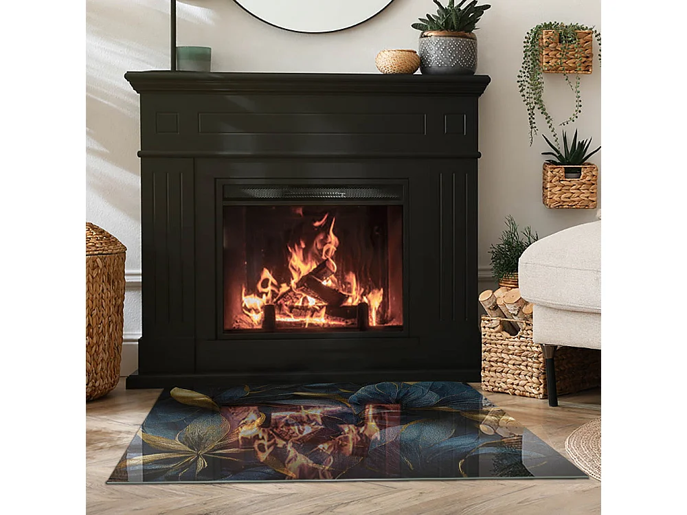 Plaque de sol en verre pour poêle - Rectangle - 100x70 - Feuilles élégantes en texture