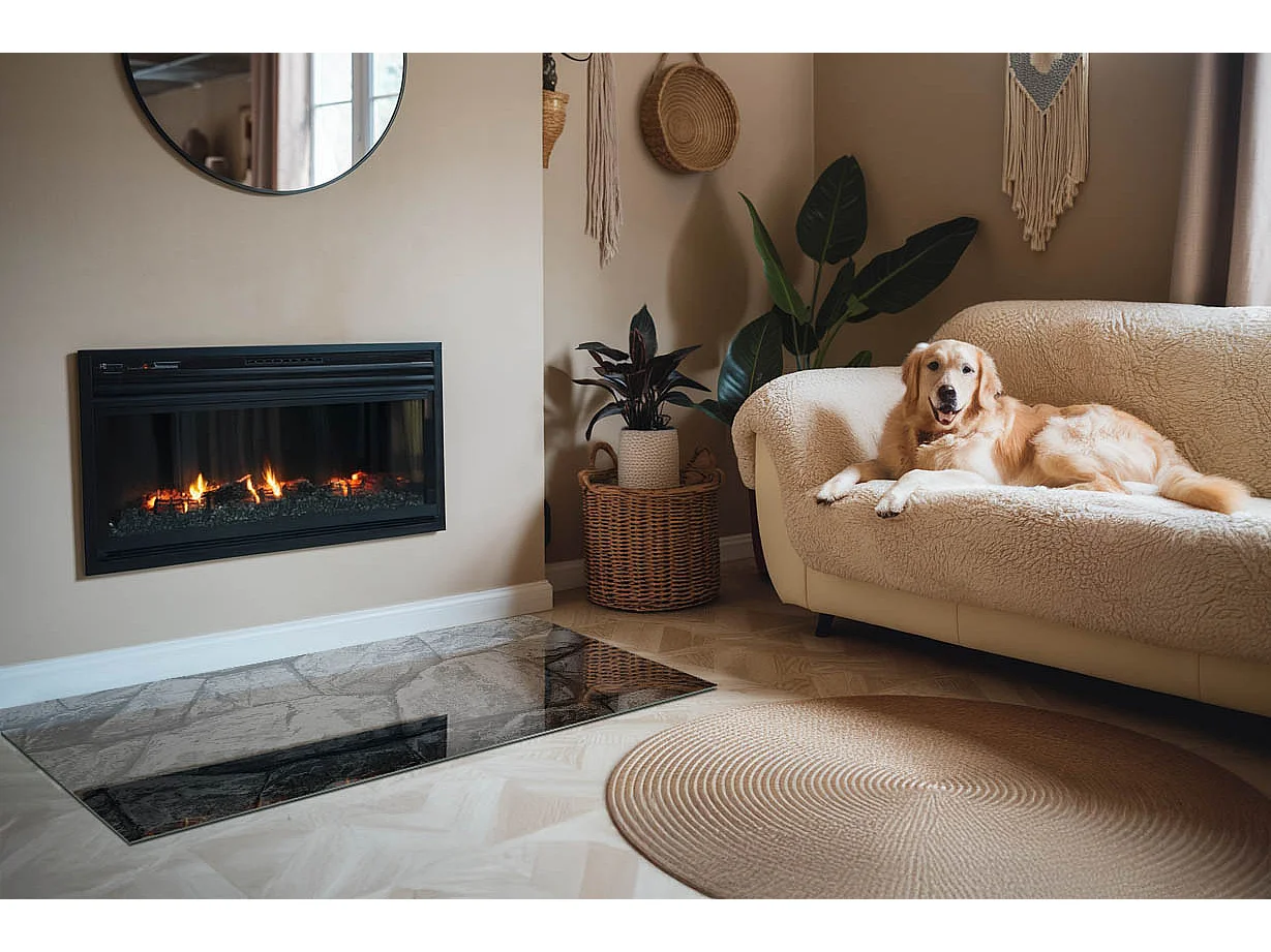 Glasplatte zum Schutz vor Funkenflug, Kaminauflage - Rechteck - 140x70 - Natursteinmuster