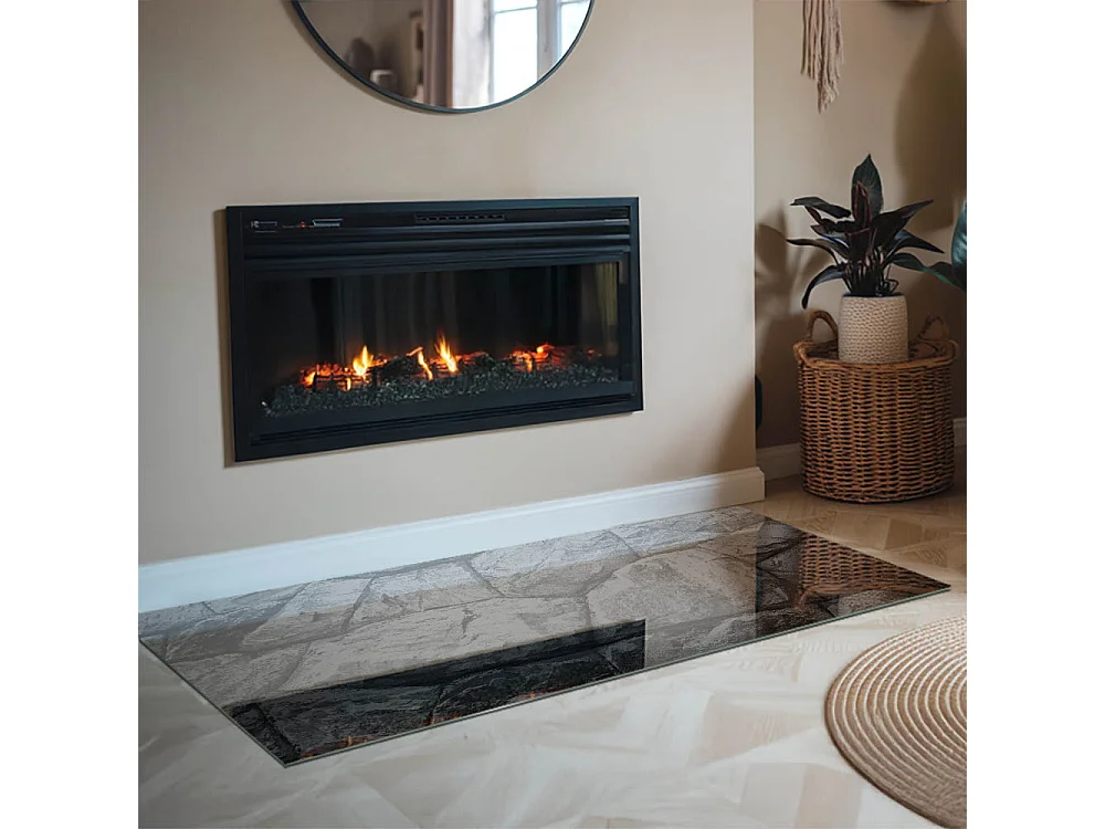 Glasplatte zum Schutz vor Funkenflug, Kaminauflage - Rechteck - 140x70 - Natursteinmuster