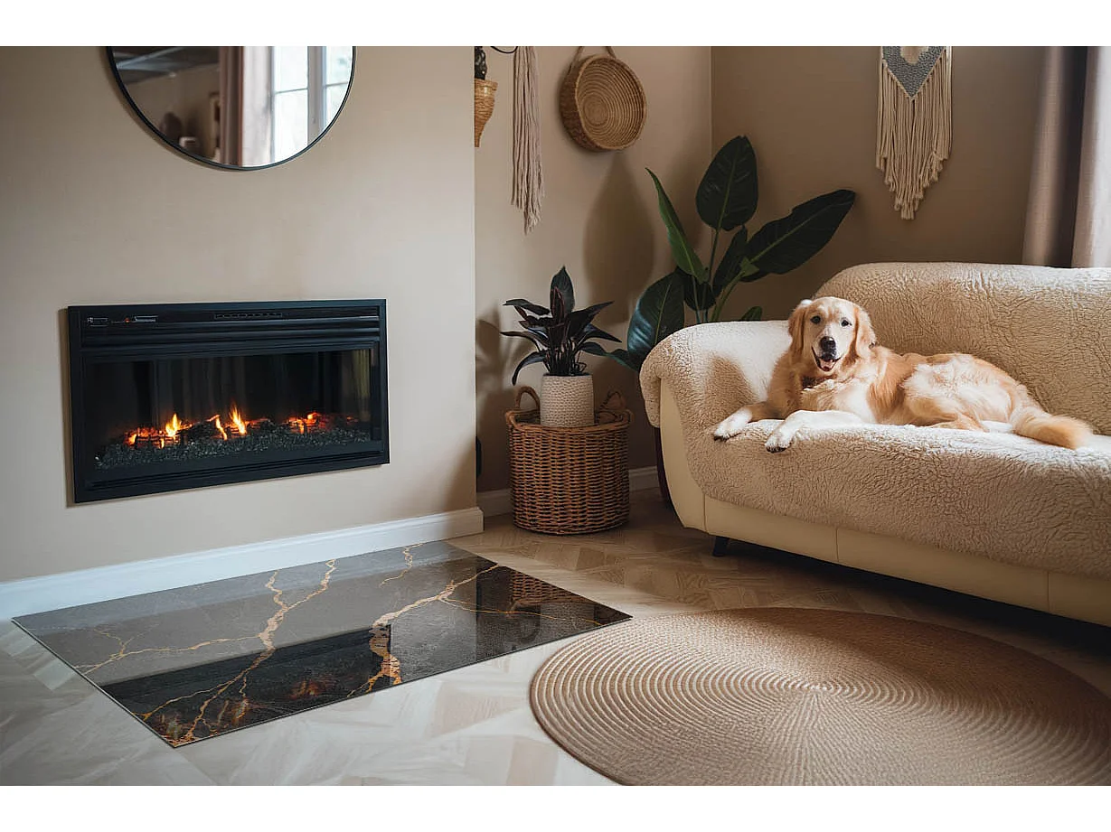 Plaque de sol en verre pour poêle - Rectangle - 120x80 - Marbre élégant avec des veines