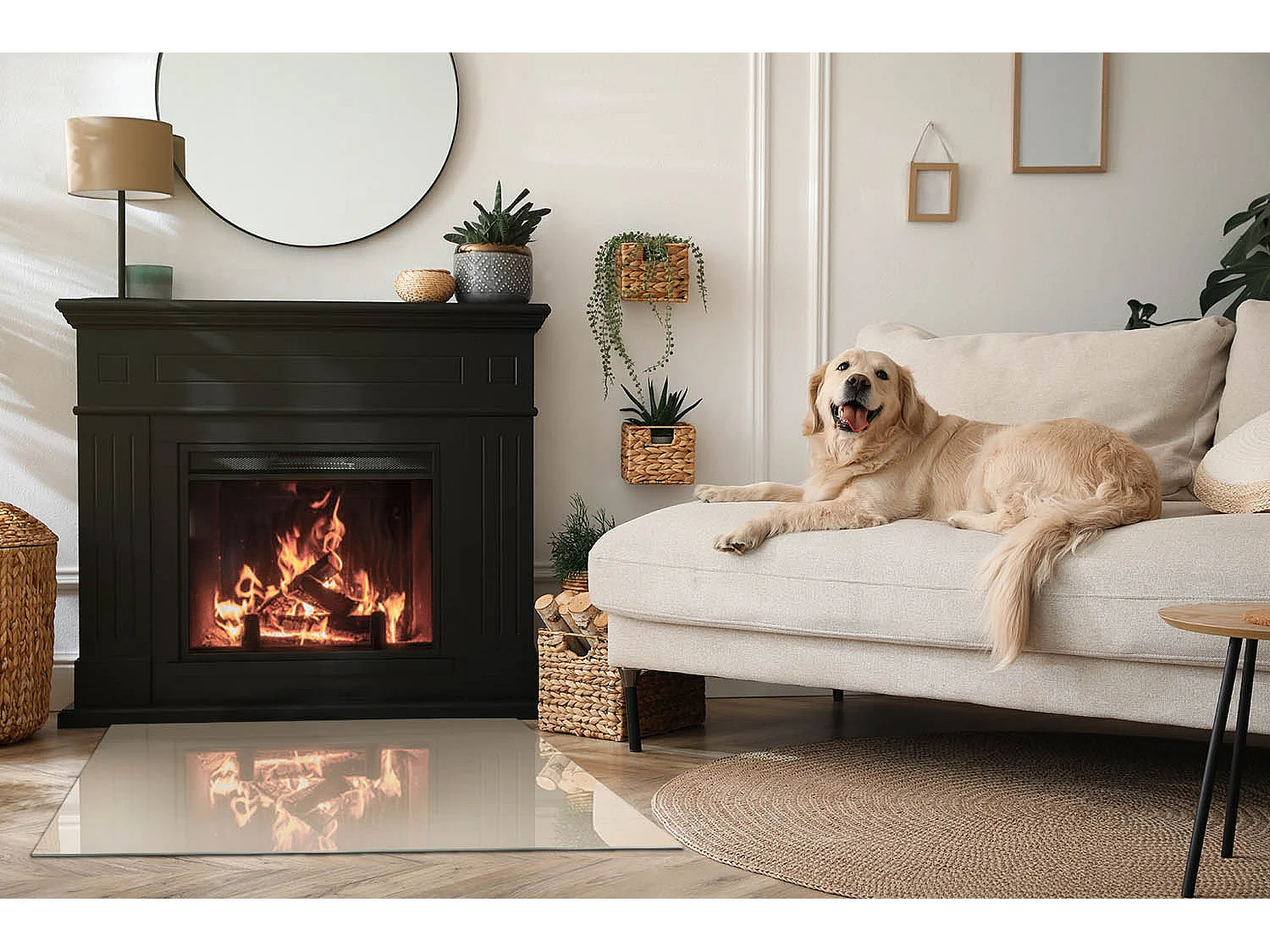 Vloerplaat voor houtkachel, onder open haard - Rechthoek - 100x70 - Kleur Beige