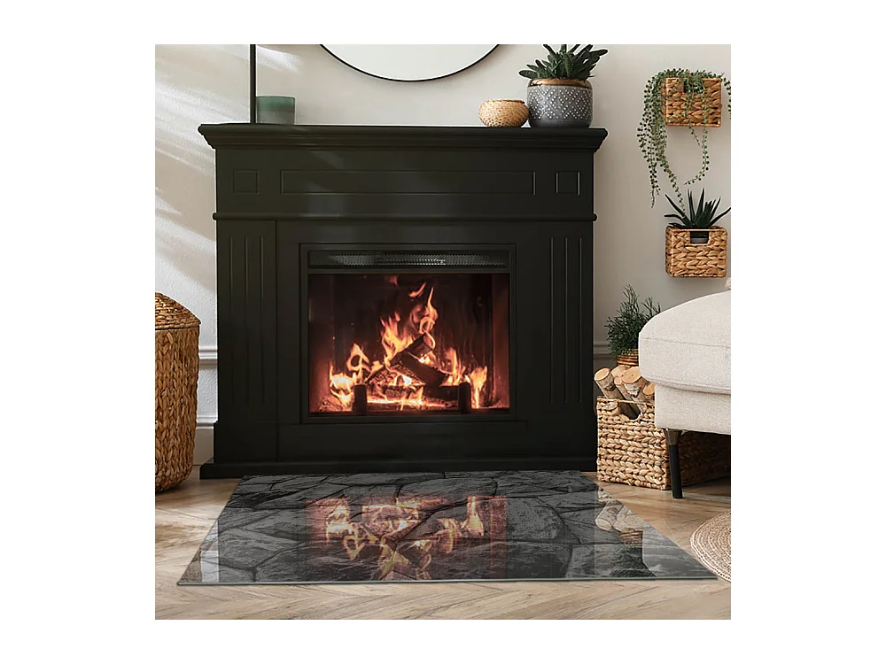 Plaque de sol en verre pour poêle - Rectangle - 100x70 - Motif en pierre naturelle