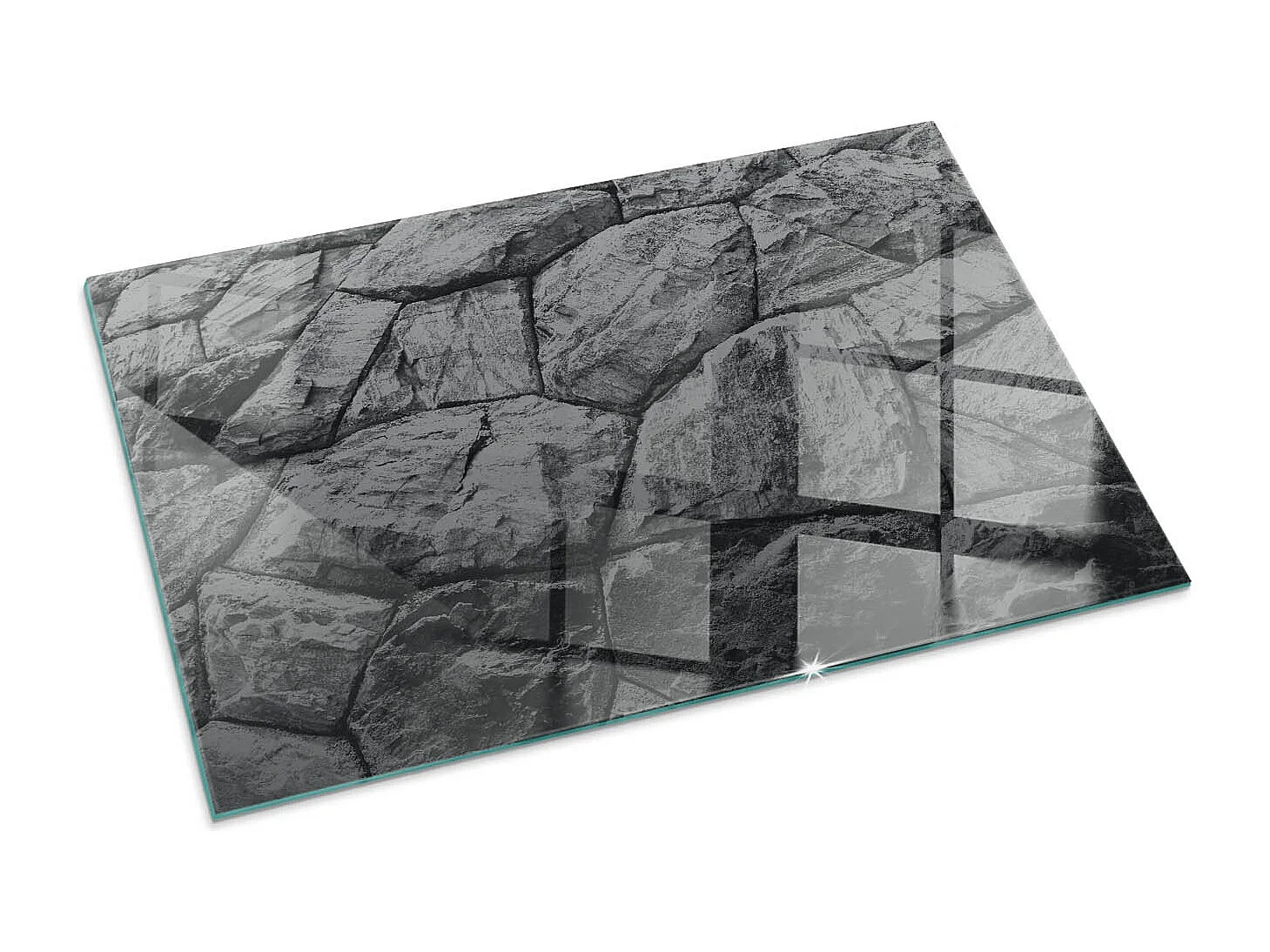 Glasplatte zum Schutz vor Funkenflug, Kaminauflage - Rechteck - 100x70 - Natursteinmuster