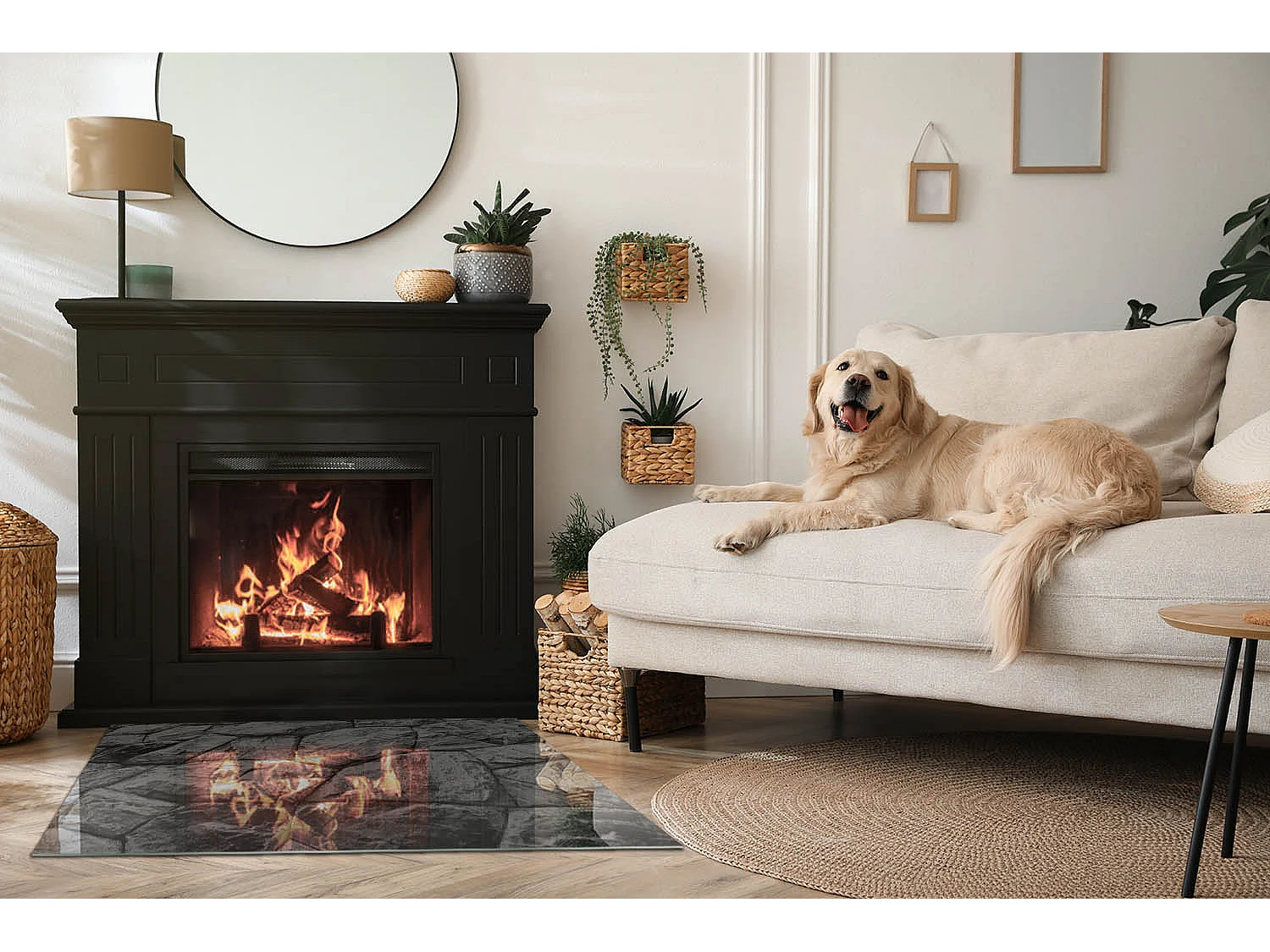 Glasplatte zum Schutz vor Funkenflug, Kaminauflage - Rechteck - 100x70 - Natursteinmuster