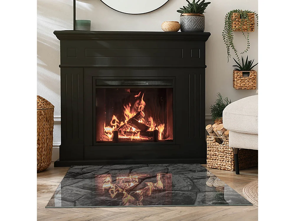 Glasplatte zum Schutz vor Funkenflug, Kaminauflage - Rechteck - 100x70 - Natursteinmuster