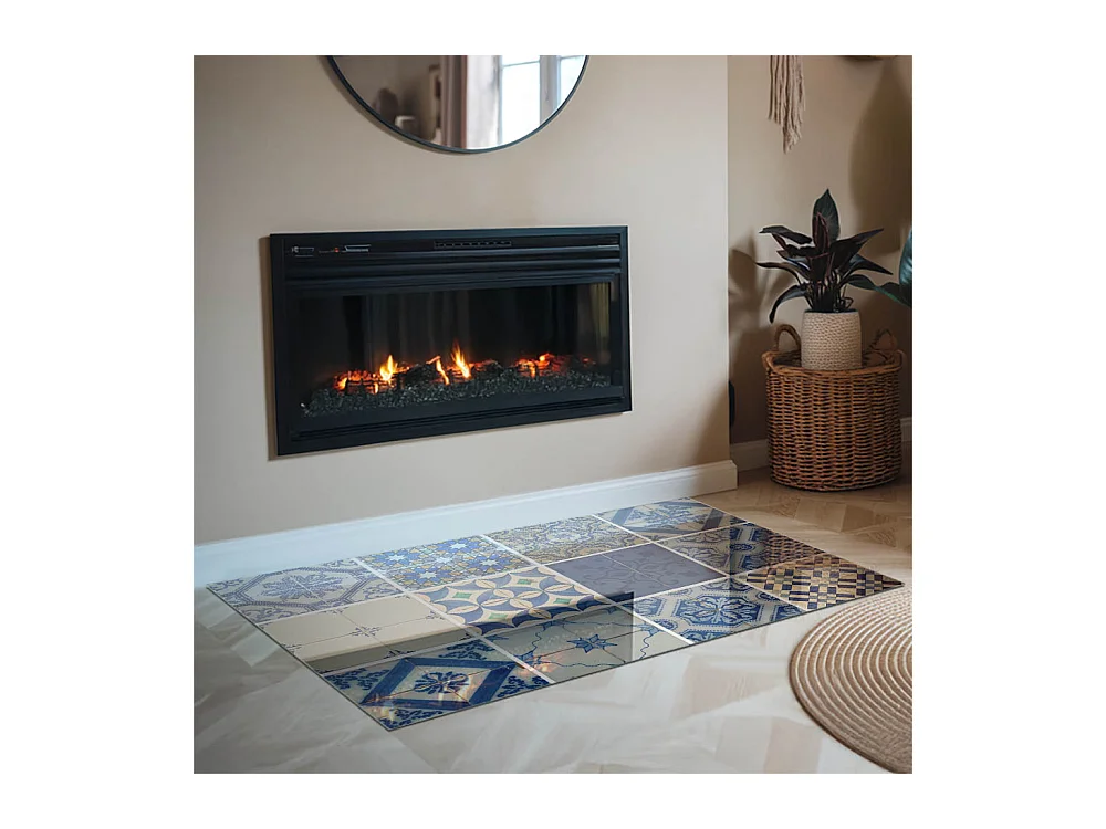 Glasplatte zum Schutz vor Funkenflug, Kaminauflage - Rechteck - 120x80 - Keramikfliesenmuster