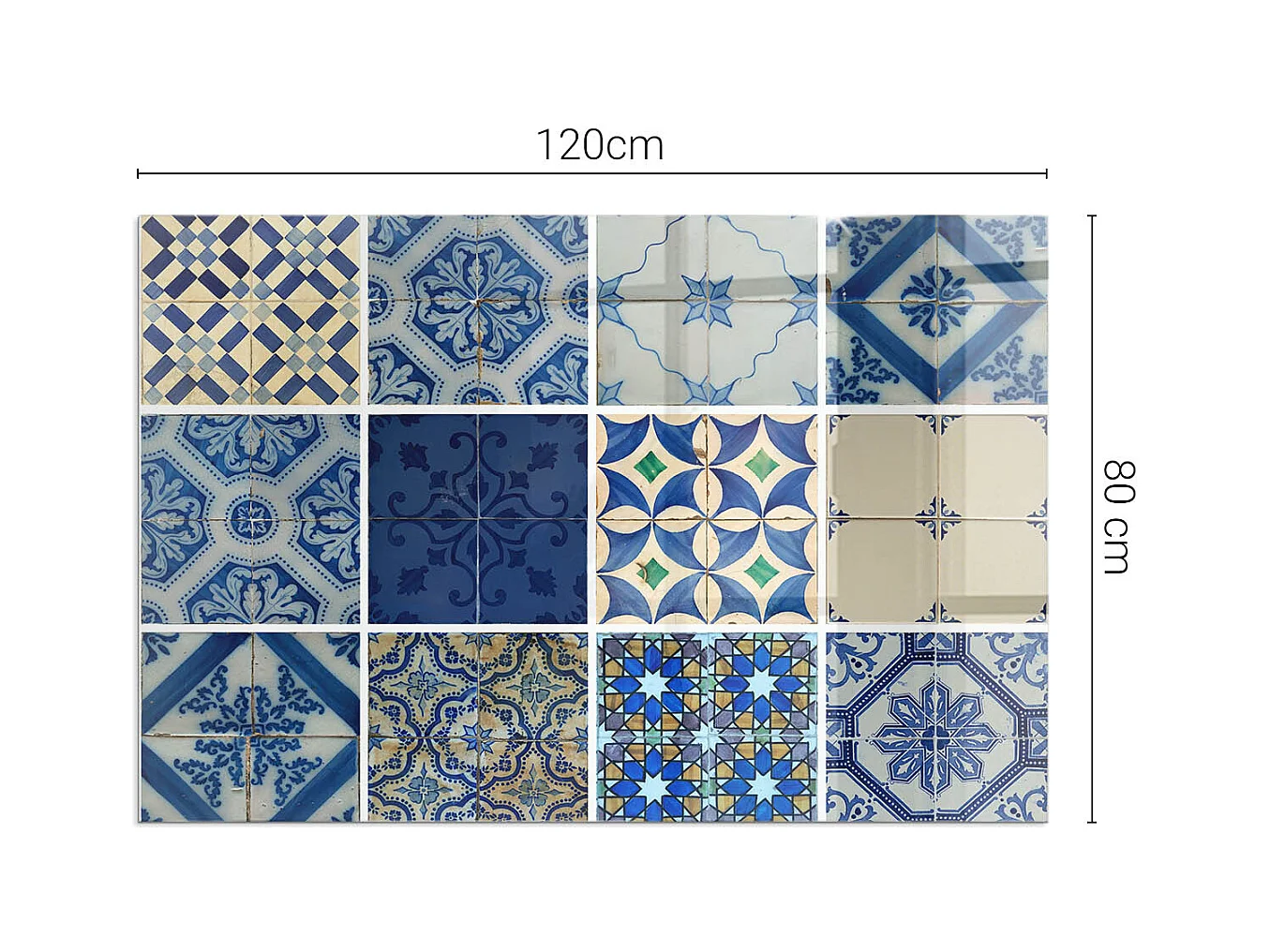 Glasplatte zum Schutz vor Funkenflug, Kaminauflage - Rechteck - 120x80 - Keramikfliesenmuster