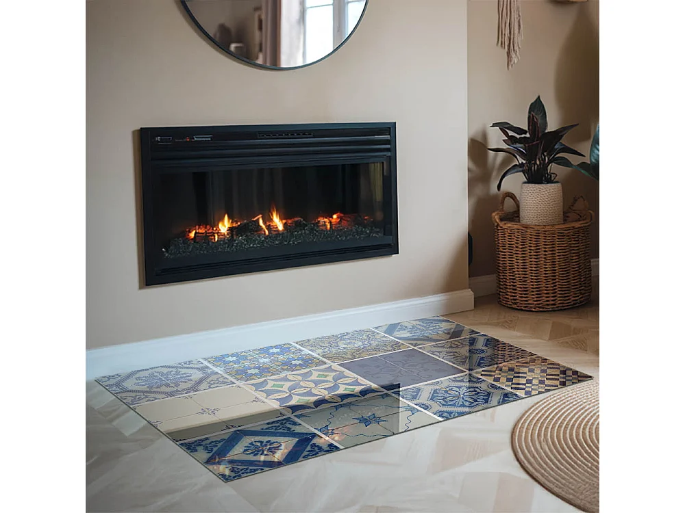 Glasplatte zum Schutz vor Funkenflug, Kaminauflage - Rechteck - 120x80 - Keramikfliesenmuster