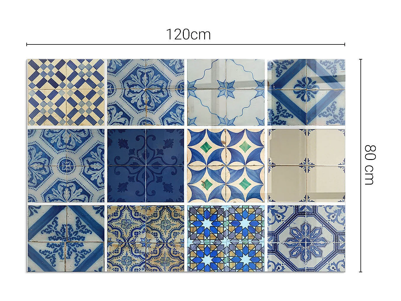 Glasplatte zum Schutz vor Funkenflug, Kaminauflage - Rechteck - 120x80 - Keramikfliesenmuster