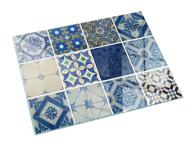 Glasplatte zum Schutz vor Funkenflug, Kaminauflage - Rechteck - 120x80 - Keramikfliesenmuster