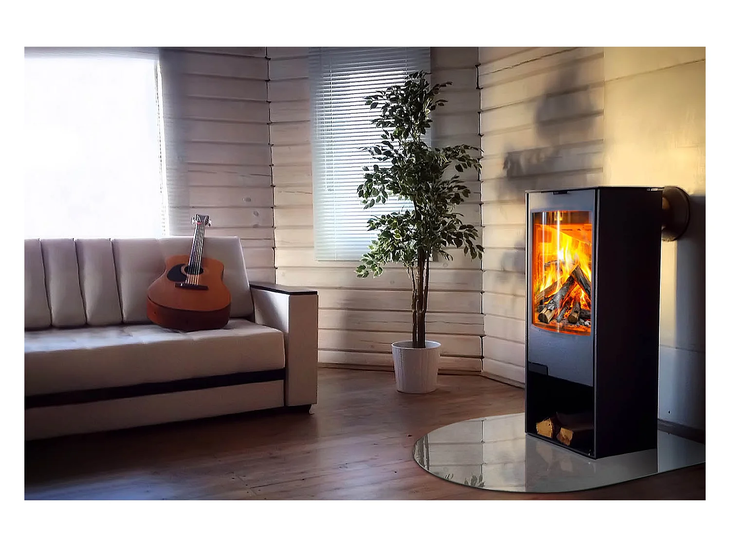 Glasplatte zum Schutz vor Funkenflug, Kaminauflage - halbrund - 100x100 - Natursteinmuster