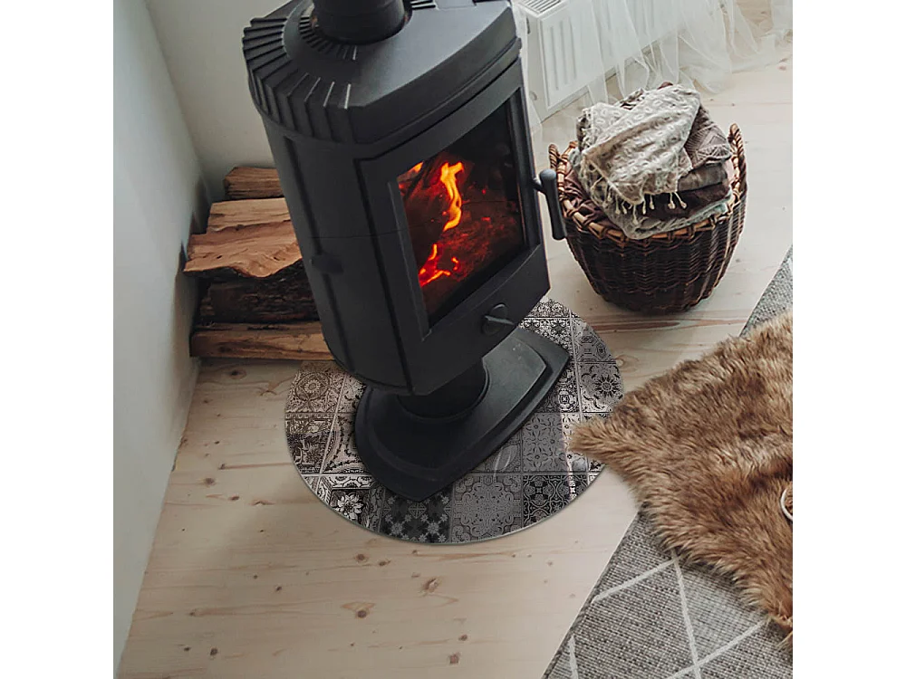 Vloerplaat voor houtkachel, onder open haard - Wiel - 50x50 - Decoratieve tegelpatronen