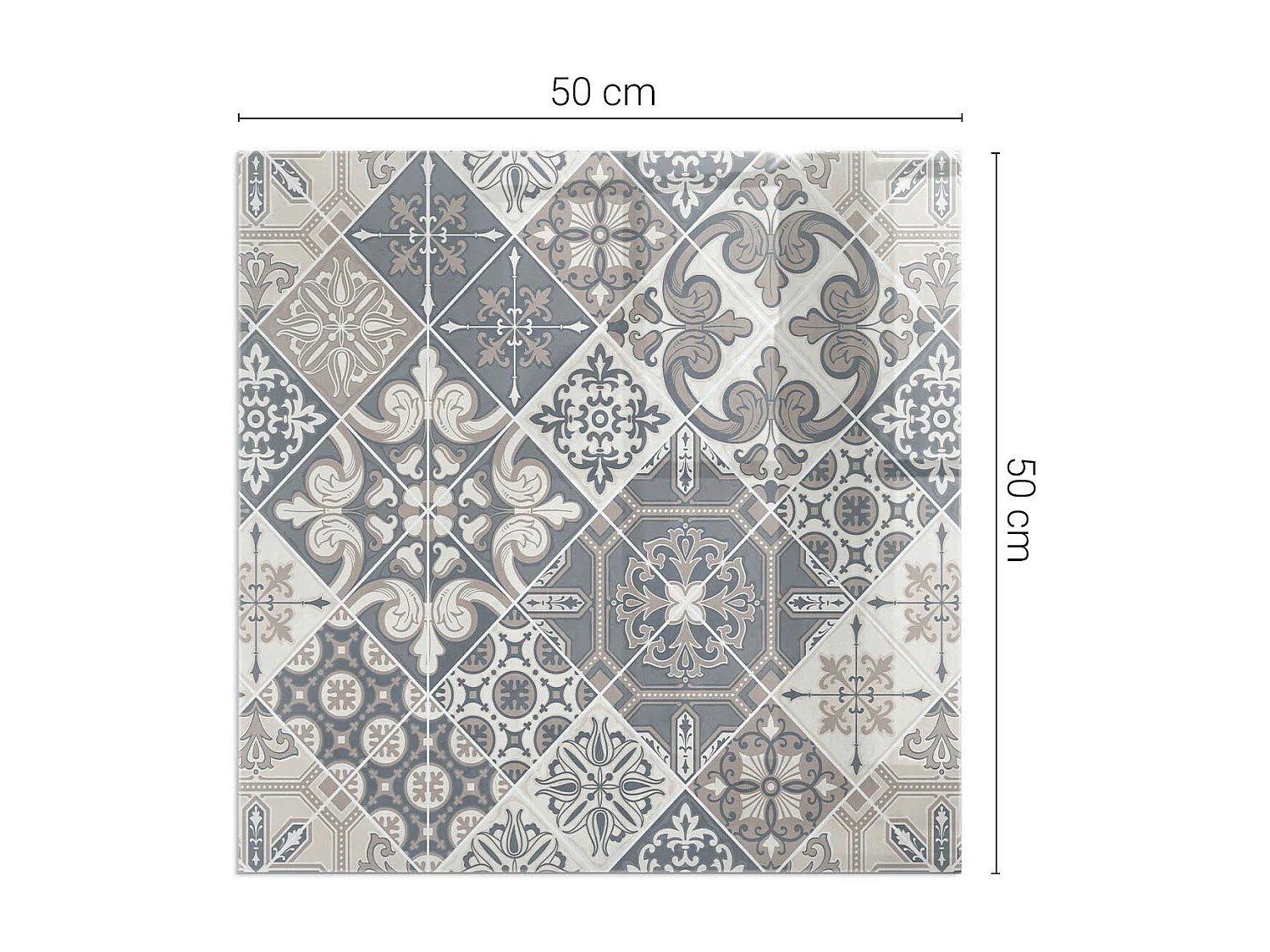 Plaque de sol en verre pour poêle - Carré - 50x50 - Modèle de mosaïque décorative