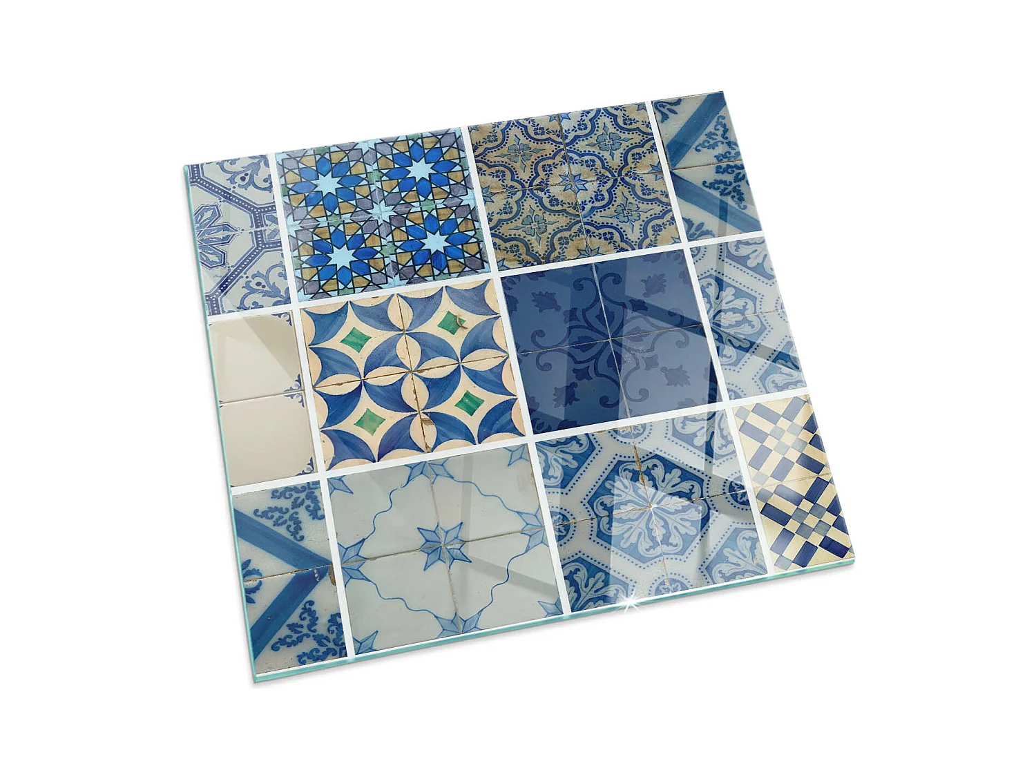 Glasplatte zum Schutz vor Funkenflug, Kaminauflage - Quadrat - 60x60 - Keramikfliesenmuster