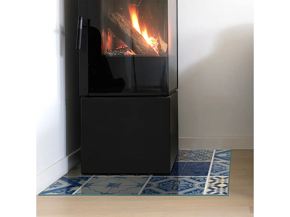 Glasplatte zum Schutz vor Funkenflug, Kaminauflage - Quadrat - 60x60 - Keramikfliesenmuster