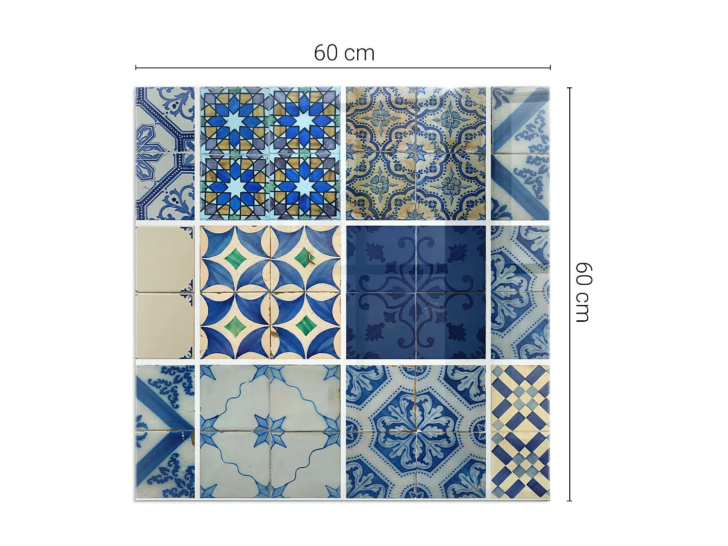 Glasplatte zum Schutz vor Funkenflug, Kaminauflage - Quadrat - 60x60 - Keramikfliesenmuster