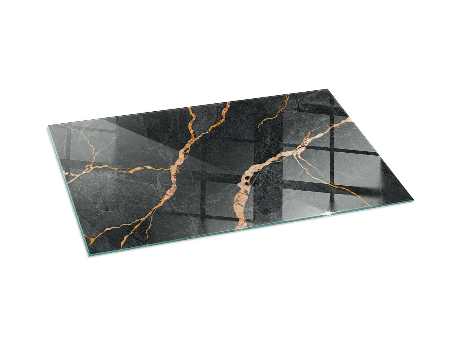 Glasplatte zum Schutz vor Funkenflug, Kaminauflage - Rechteck - 140x70 - Eleganter Marmor mit Adern