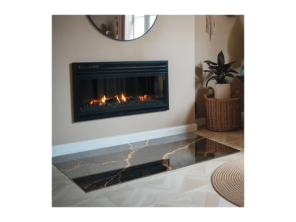 Glasplatte zum Schutz vor Funkenflug, Kaminauflage - Rechteck - 140x70 - Eleganter Marmor mit Adern