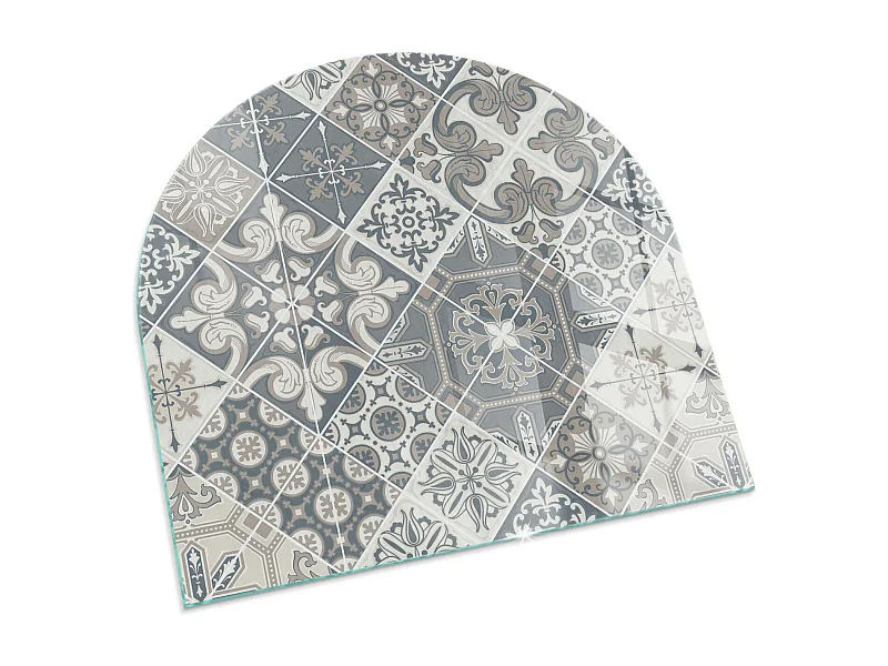 Glasplatte zum Schutz vor Funkenflug, Kaminauflage - halbrund - 100x100 - Rohe Betonstruktur