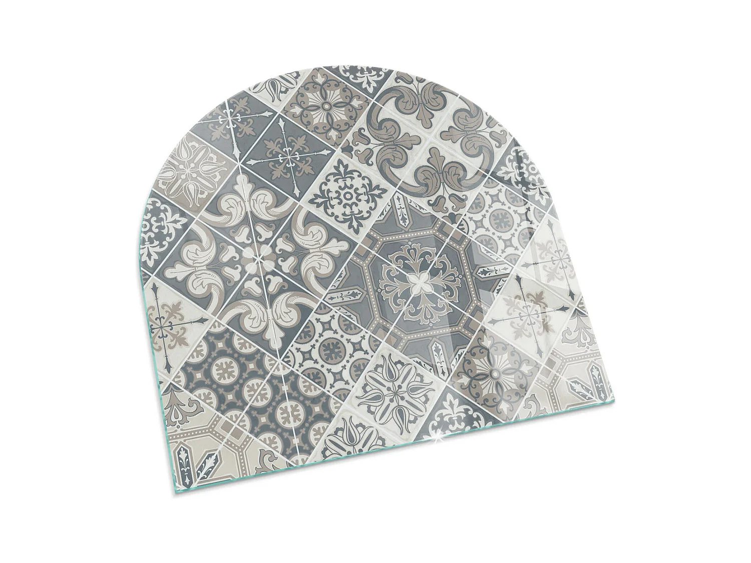 Glasplatte zum Schutz vor Funkenflug, Kaminauflage - halbrund - 100x100 - Rohe Betonstruktur