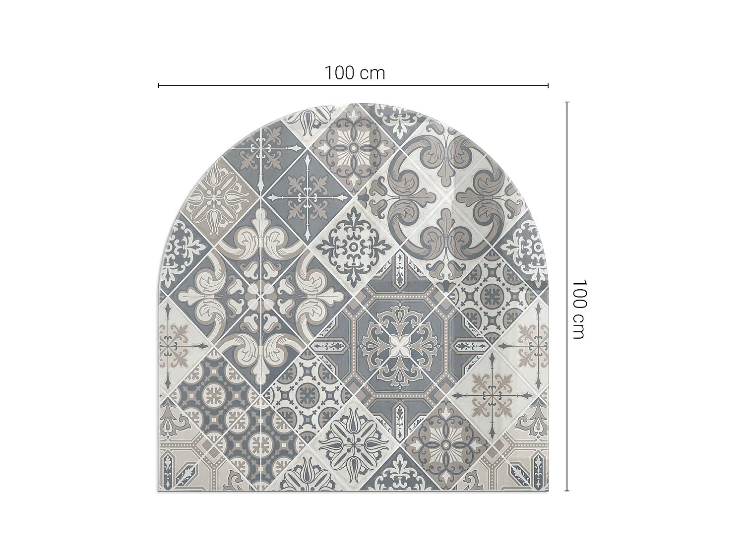Glasplatte zum Schutz vor Funkenflug, Kaminauflage - halbrund - 100x100 - Rohe Betonstruktur