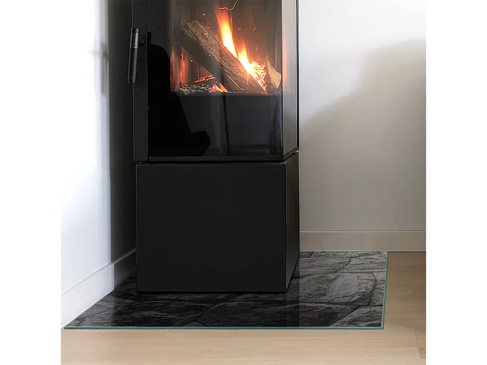 Glasplatte zum Schutz vor Funkenflug, Kaminauflage - Quadrat - 60x60 - Natursteinmuster