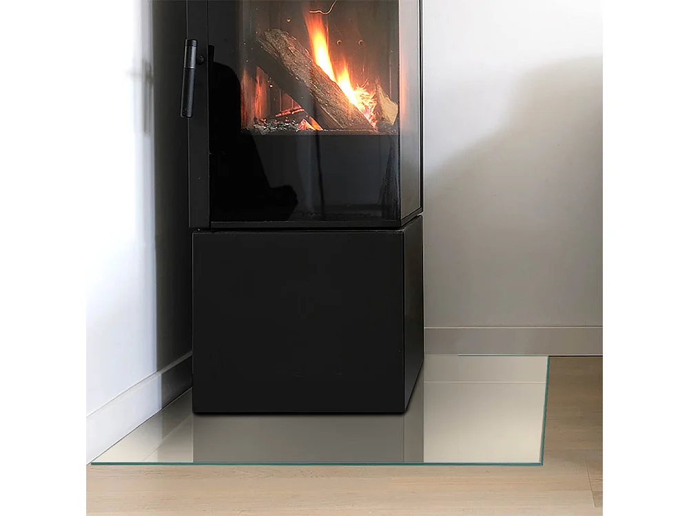 Glasplatte zum Schutz vor Funkenflug, Kaminauflage - Quadrat - 60x60 - Farbe Beige