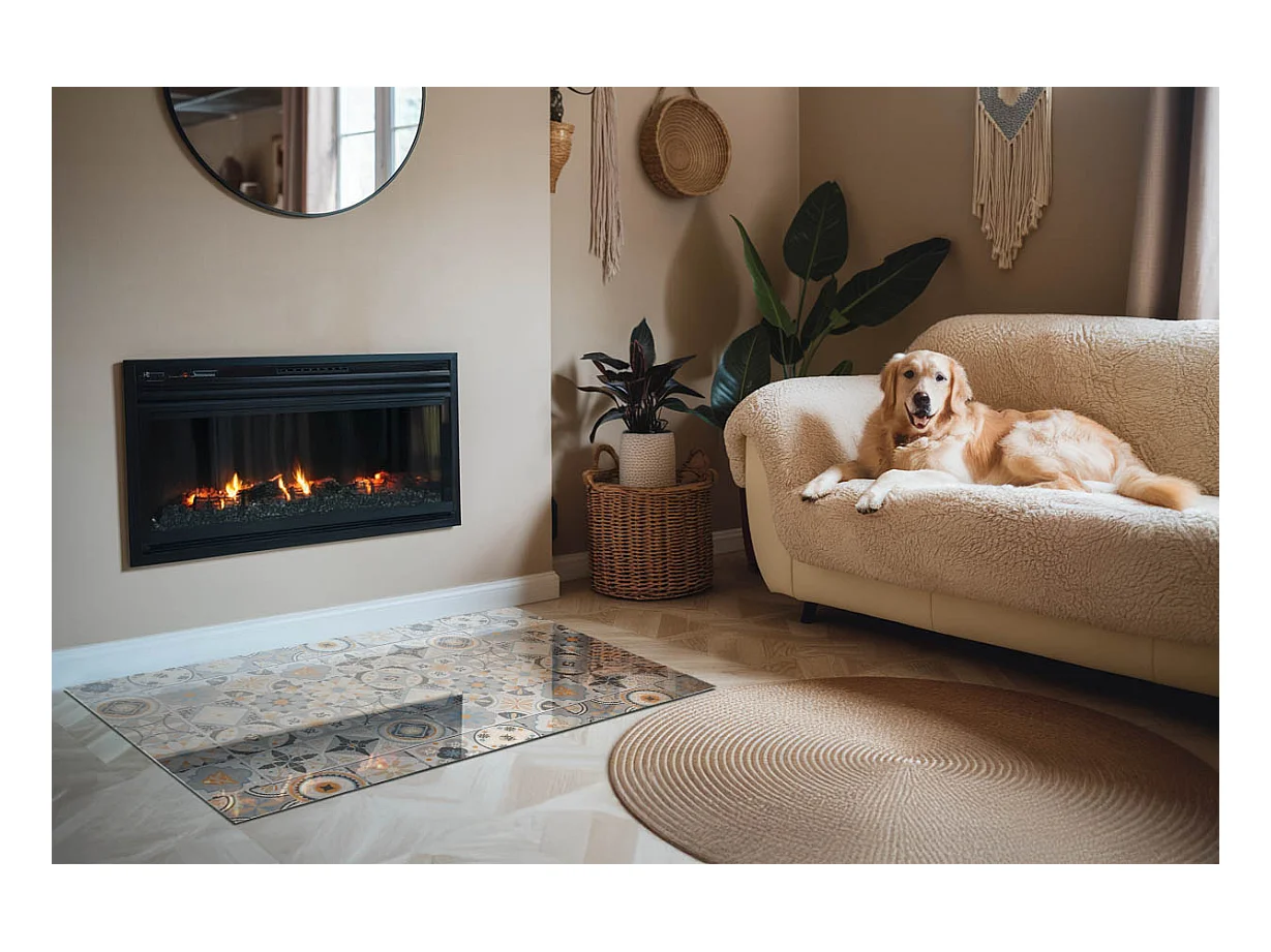 Vloerplaat voor houtkachel, onder open haard - Rechthoek - 120x80 - Mozaïekpatronen in tegels