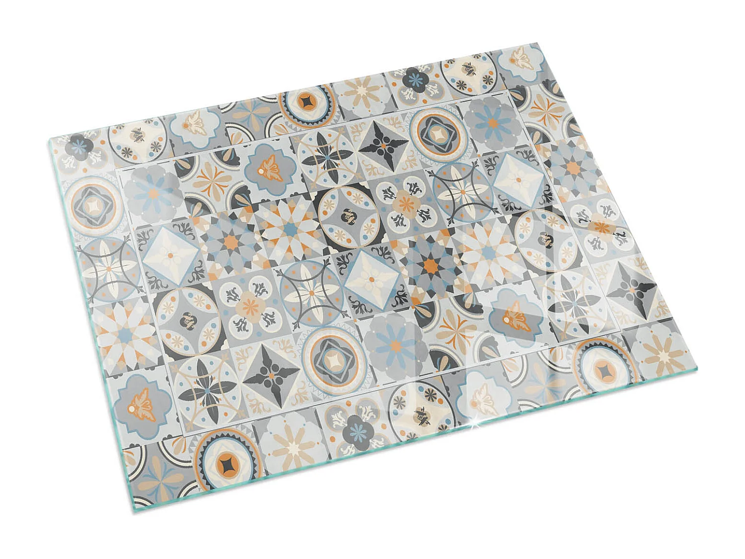 Plaque de sol en verre pour poêle - Rectangle - 120x80 - Motifs de mosaïque dans les carreaux