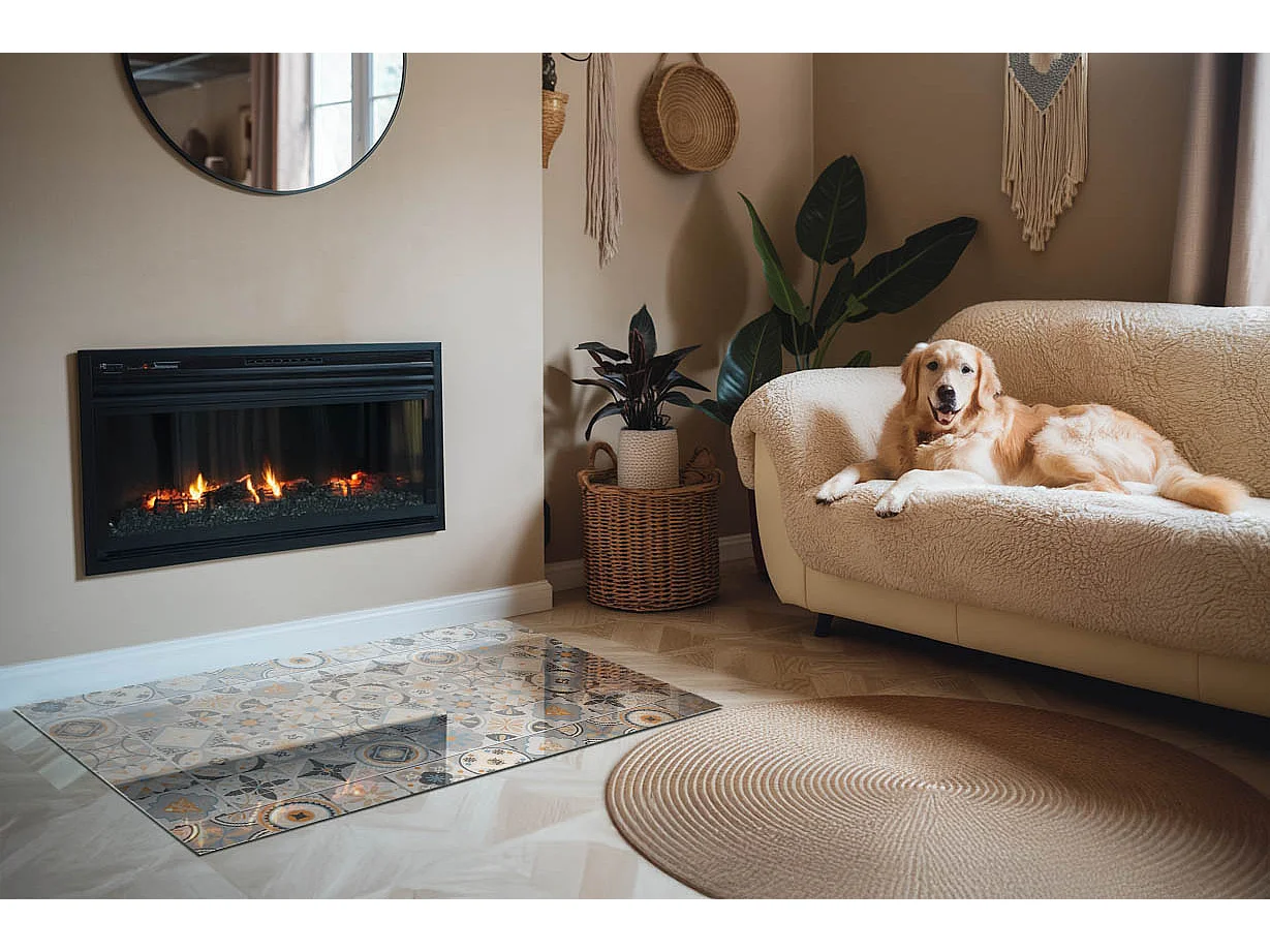 Plaque de sol en verre pour poêle - Rectangle - 120x80 - Motifs de mosaïque dans les carreaux