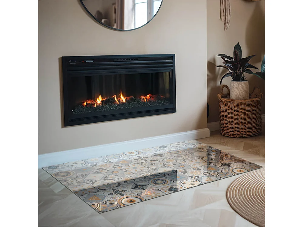 Plaque de sol en verre pour poêle - Rectangle - 120x80 - Motifs de mosaïque dans les carreaux