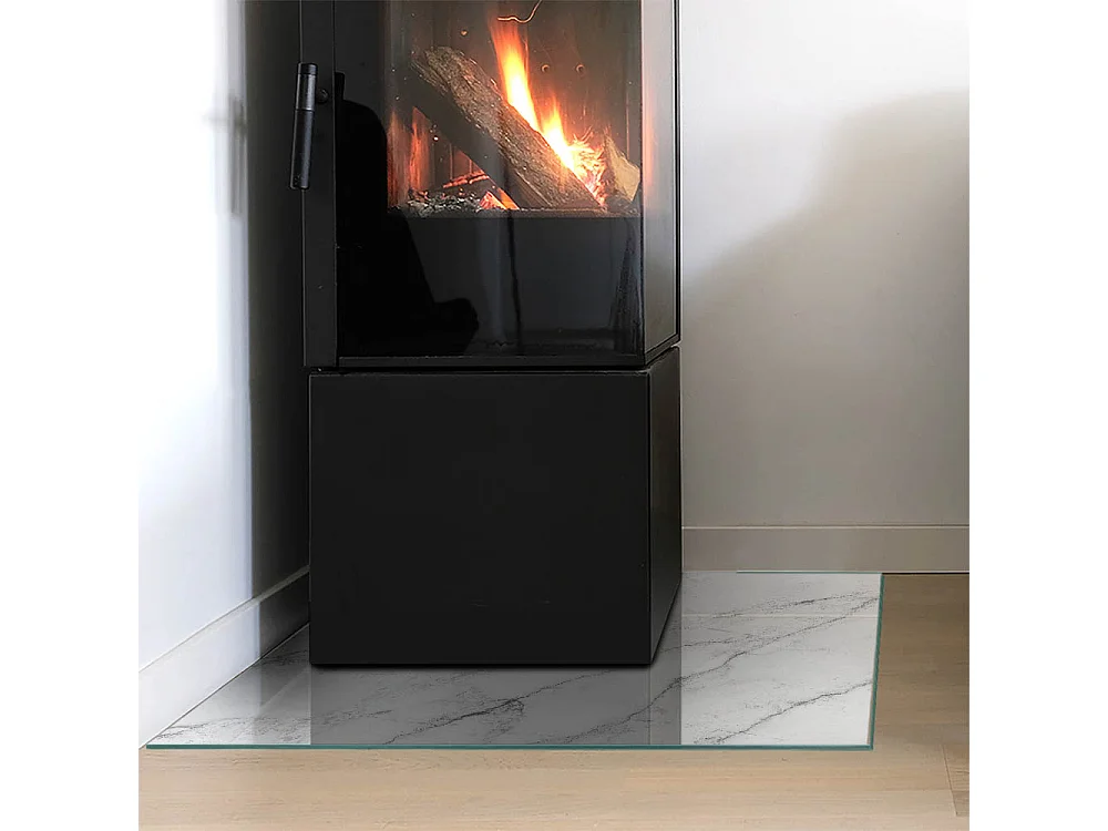 Glasplatte zum Schutz vor Funkenflug, Kaminauflage - Quadrat - 60x60 - Marmormuster mit Adern