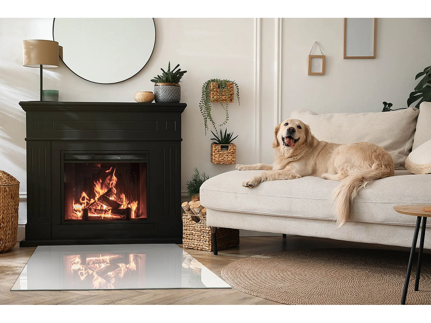 Plaque de sol en verre pour poêle - Rectangle - 100x70 - Couleur ivoire