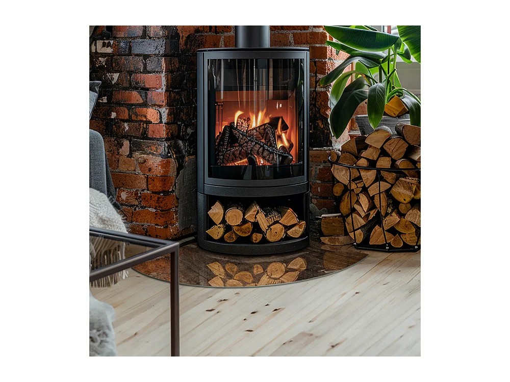 Plaque de sol en verre pour poêle - Un quart - 1/4 100x100 - Modèle en bois naturel