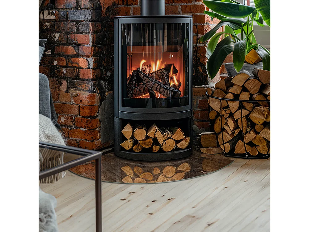 Glasplatte zum Schutz vor Funkenflug, Kaminauflage - Ein Viertel - 1/4 100x100 - Natürliches Holzmuster