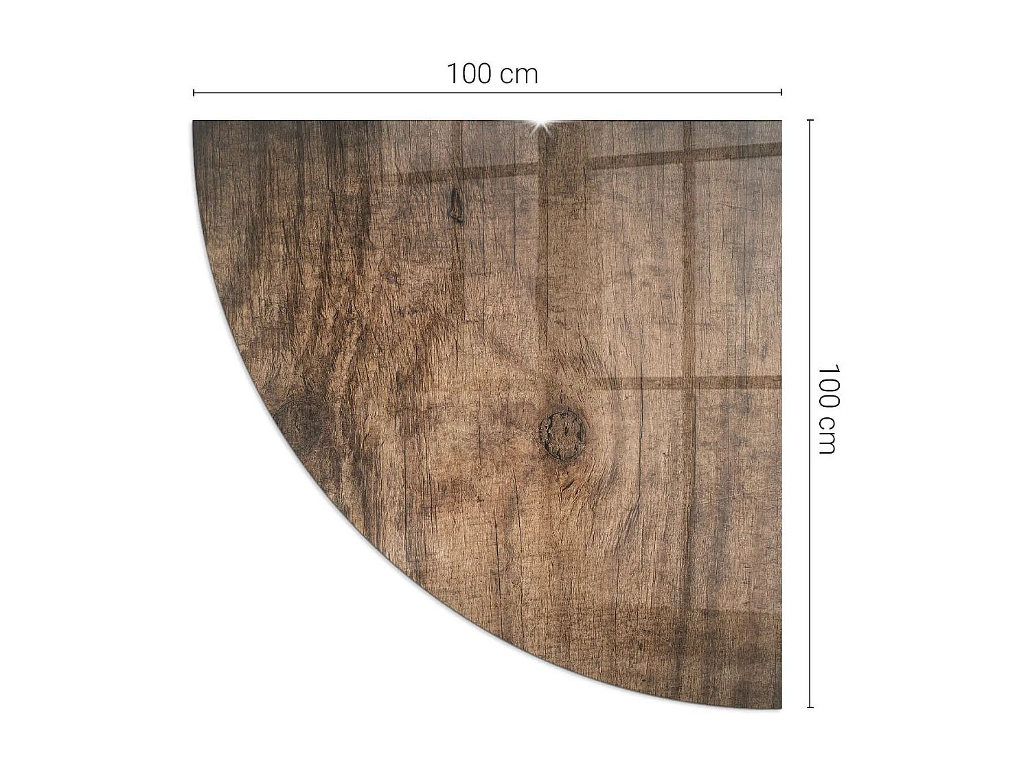 Glasplatte zum Schutz vor Funkenflug, Kaminauflage - Ein Viertel - 1/4 100x100 - Natürliches Holzmuster