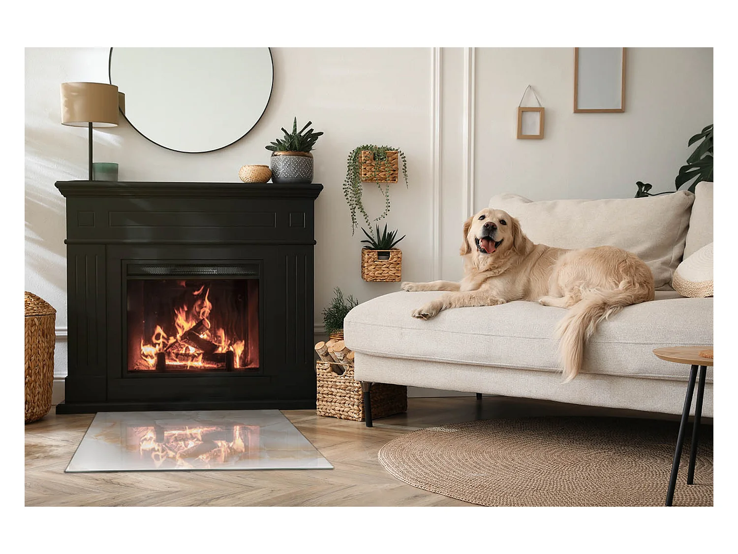 Glasplatte zum Schutz vor Funkenflug, Kaminauflage - Rechteck - 80x60 - Eleganter Marmor mit Adern