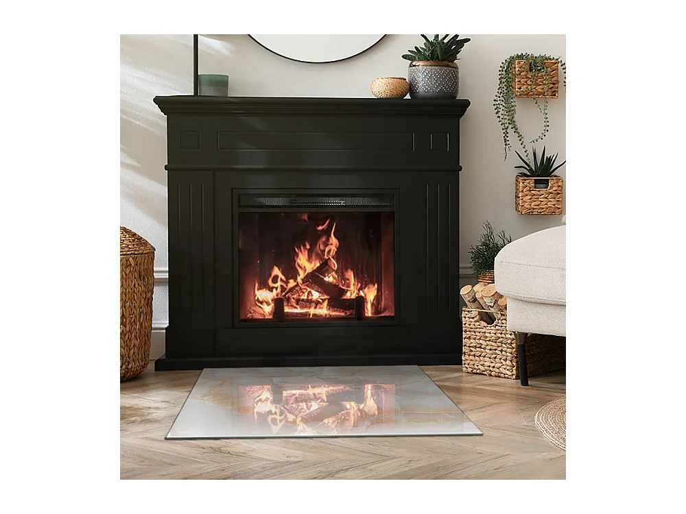 Glasplatte zum Schutz vor Funkenflug, Kaminauflage - Rechteck - 80x60 - Eleganter Marmor mit Adern