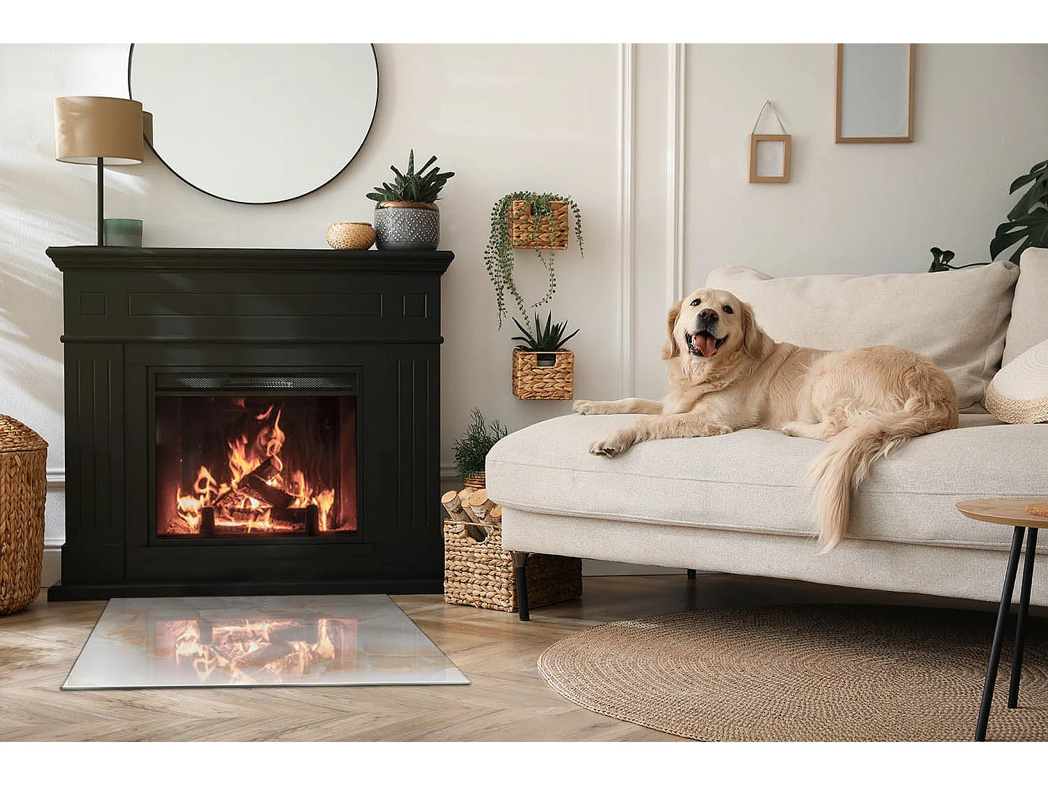 Glasplatte zum Schutz vor Funkenflug, Kaminauflage - Rechteck - 80x60 - Eleganter Marmor mit Adern