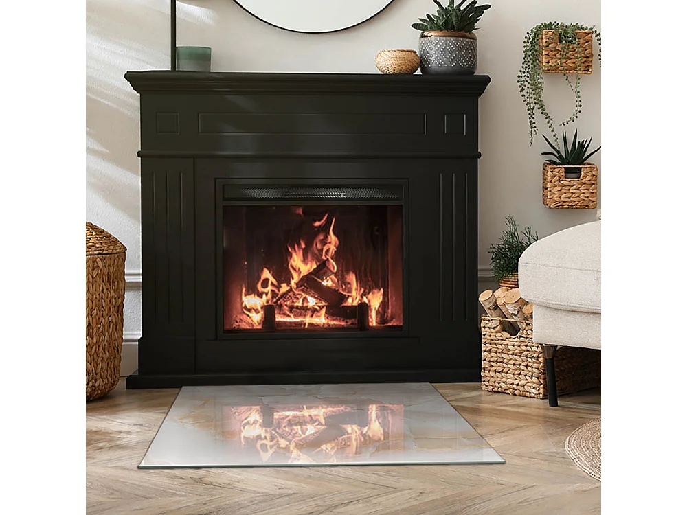 Glasplatte zum Schutz vor Funkenflug, Kaminauflage - Rechteck - 80x60 - Eleganter Marmor mit Adern